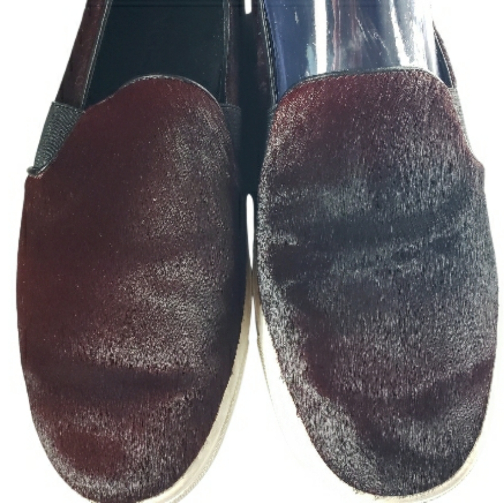 Vince Burgandy Dyed Calf Fur Leather Loafer Sneaker Shoe Flats 8.5 Made In Italy